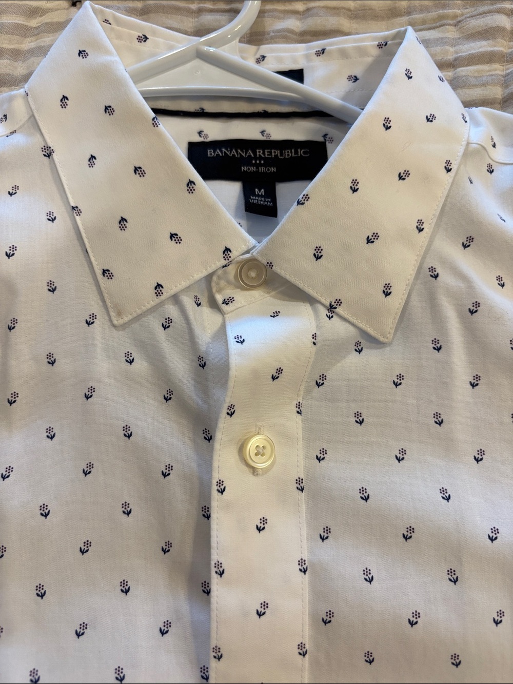 Banana Republic White Dress Shirt with Navy and Purple Flowers
